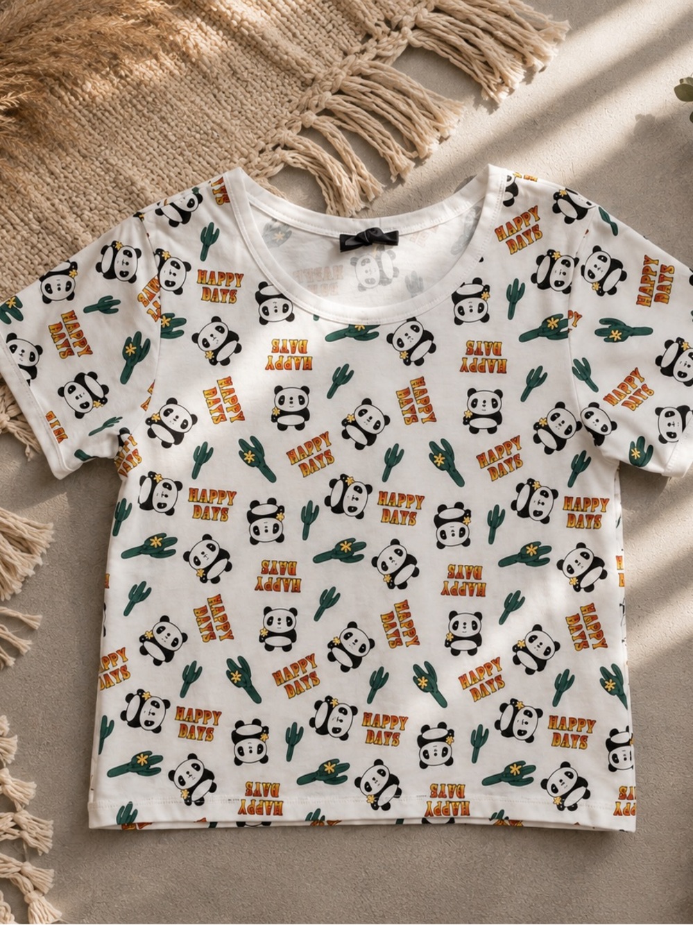 Panda Print Short Sleeve Tee - White and Black